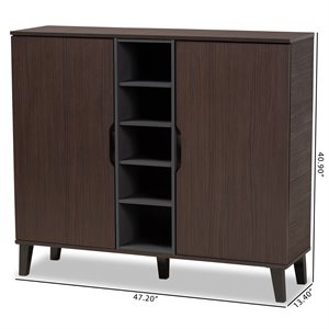 Baxton Studio Two-Tone Dark Brown and Grey Finished Wood 2-Door Shoe Cabinet