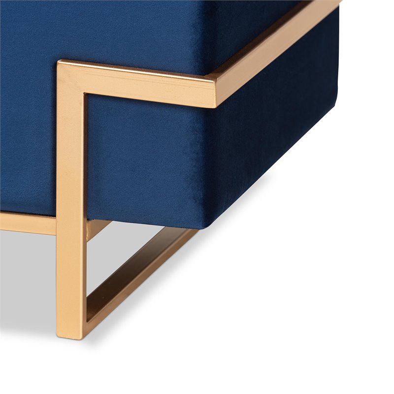Baxton Studio Navy Blue Velvet Upholstered and Gold  Finished Storage Ottoman