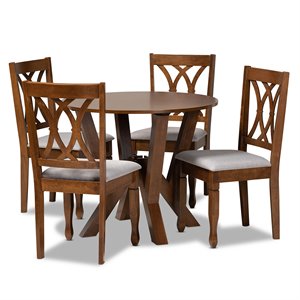 Baxton Studio Upholstered and Walnut Brown Finished Wood 5-Piece Dining Set