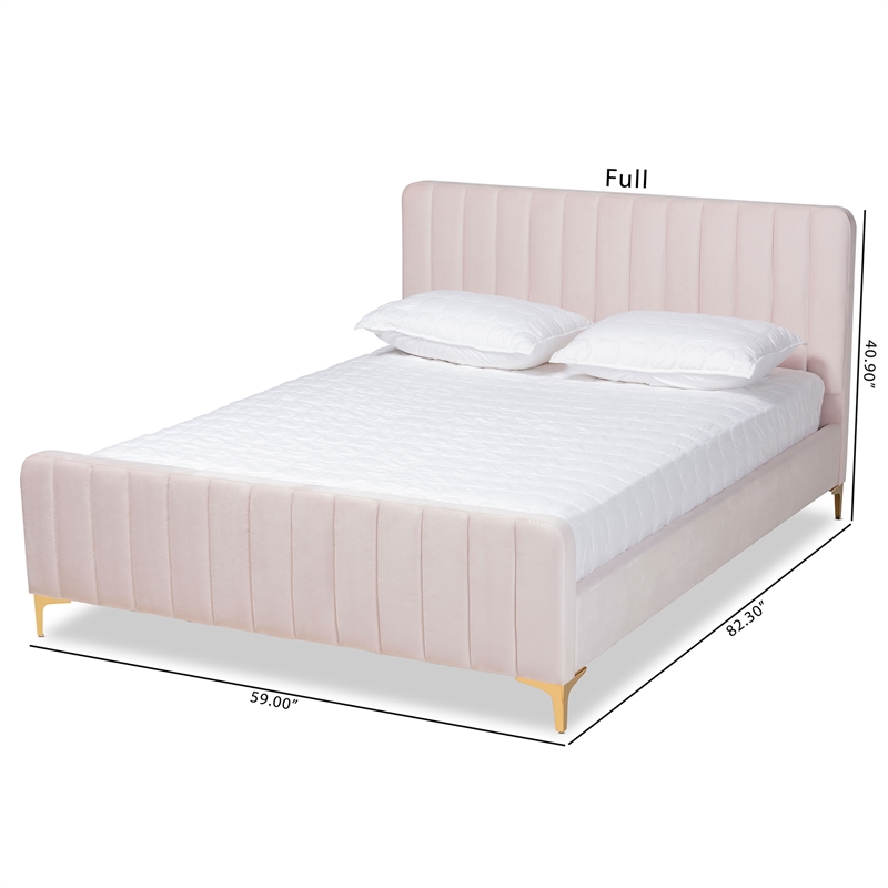 Baxton Studio Pink Fabric Upholstered and Gold Finished Full Size Platform Bed
