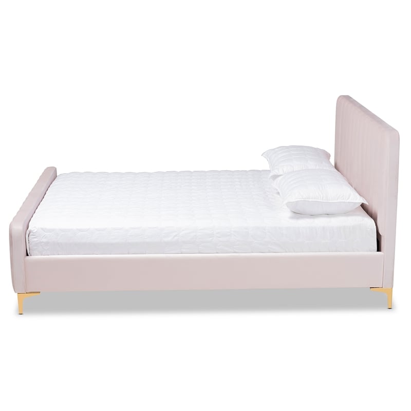 Baxton Studio Pink Fabric Upholstered and Gold Finished Full Size Platform Bed