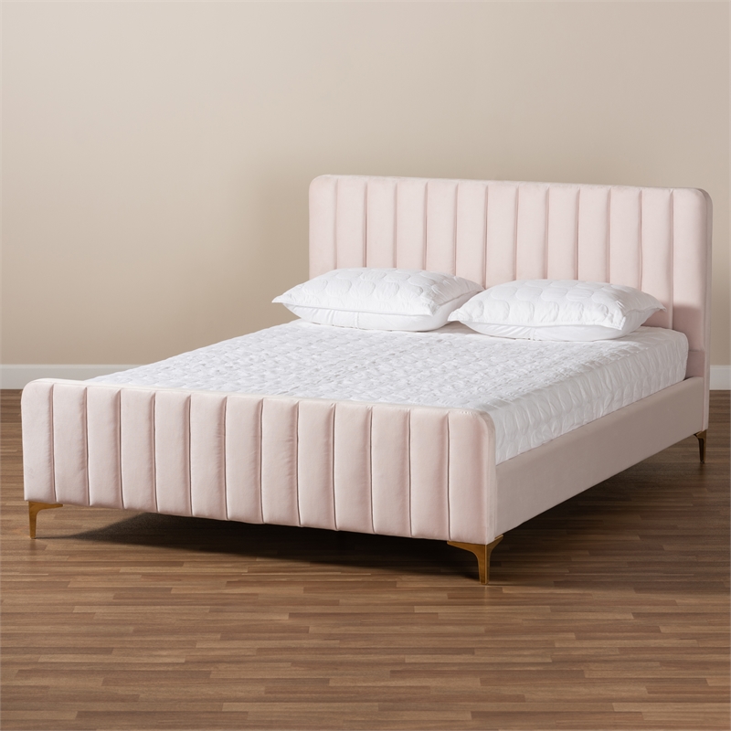 Baxton Studio Pink Fabric Upholstered and Gold Finished Full Size Platform Bed