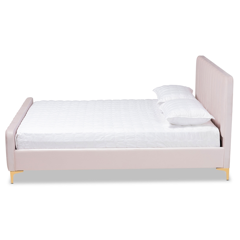Baxton Studio Pink Fabric Upholstered and Gold Finished Queen Size Platform Bed