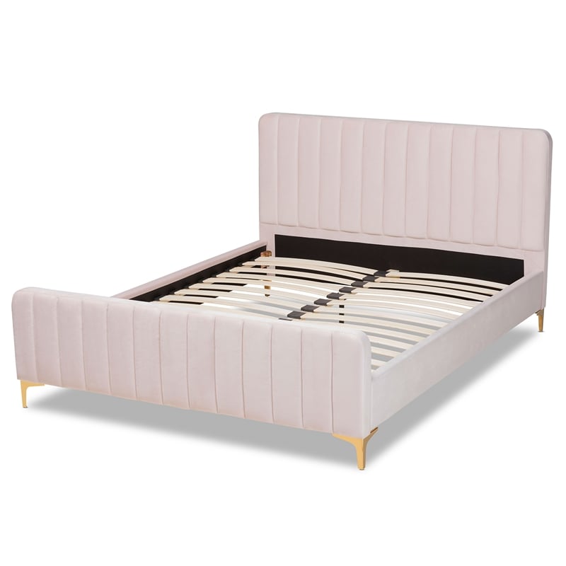Baxton Studio Pink Fabric Upholstered and Gold Finished Queen Size Platform Bed