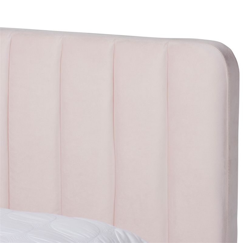 Baxton Studio Pink Fabric Upholstered and Gold Finished Queen Size Platform Bed