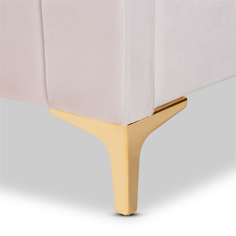 Baxton Studio Pink Fabric Upholstered and Gold Finished Queen Size Platform Bed