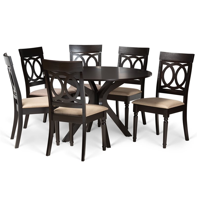 Baxton Studio Jessie Sand and Dark Brown Finished Wood 7-Piece Dining Set