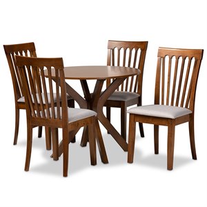Baxton Studio Lore Grey and Walnut Brown Finished Wood 5-Piece Dining Set