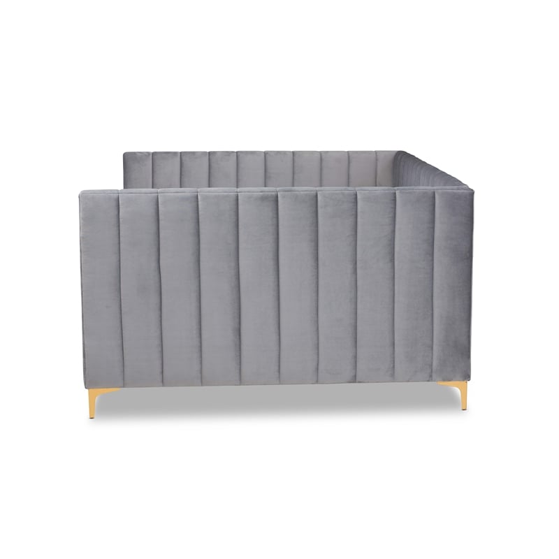 Baxton Studio Oksana Grey Velvet Upholstered and Gold Finished Full Size Daybed