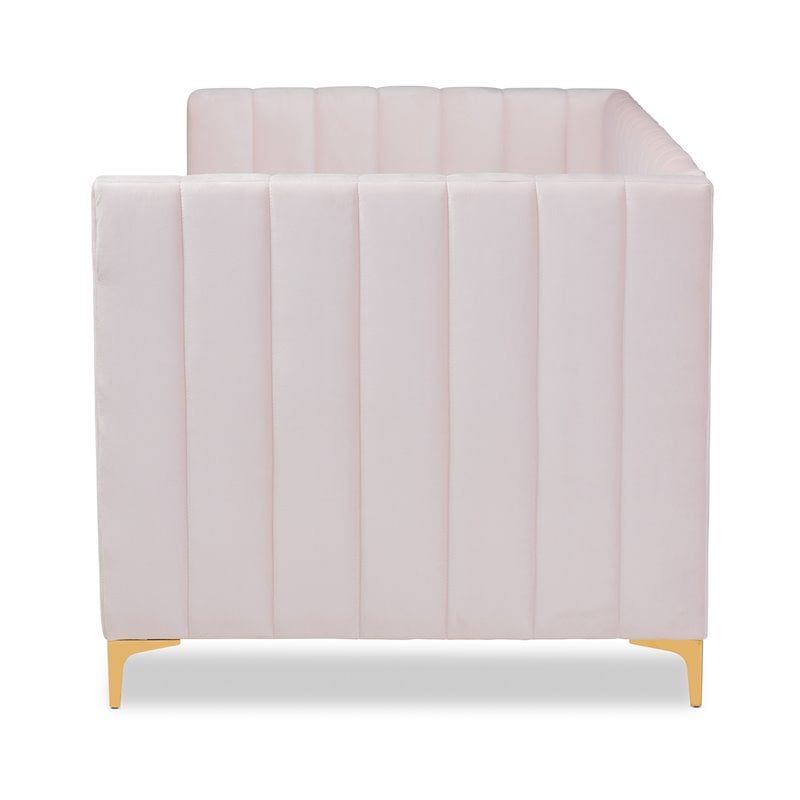 Baxton Studio Oksana Pink Velvet Upholstered and Gold Finished Twin Size Daybed