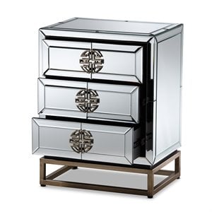 Baxton Studio Laken Mirrored and Antique Bronze 3-Drawer End Table