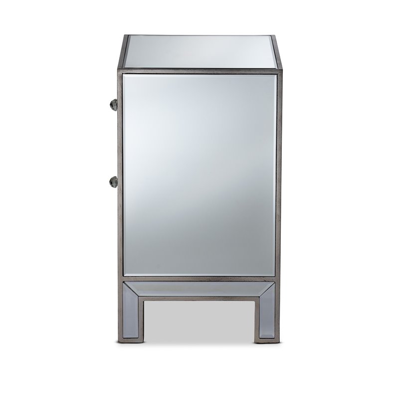 Baxton Studio Fadri Engineered Wood/Mirrored 2-Drawers End Table Antique Silver
