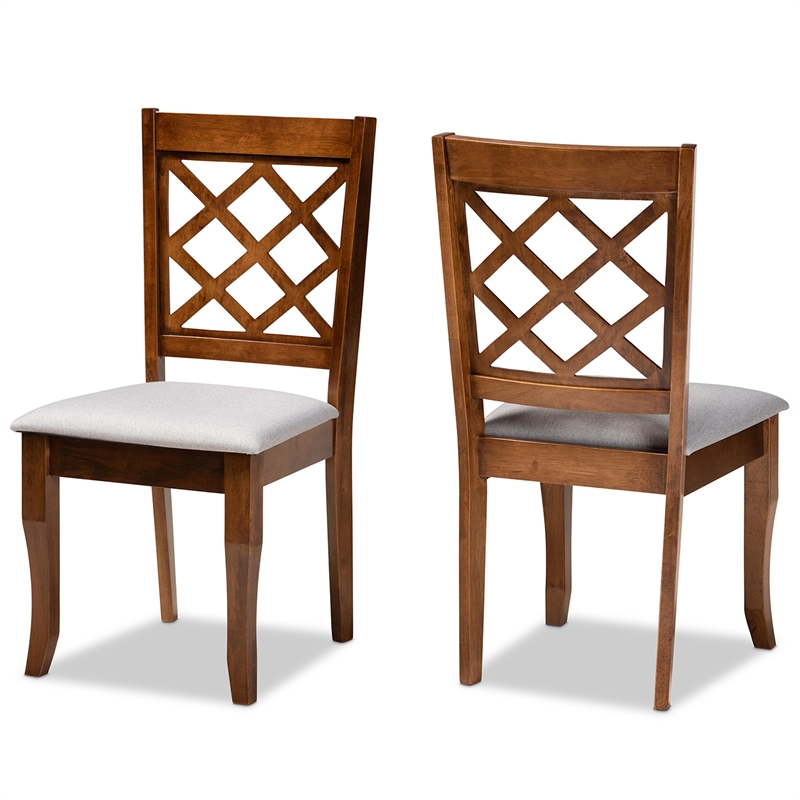 Baxton Studio Verner Grey Fabric Walnut Finished Wood 2-Piece Dining Chair Set