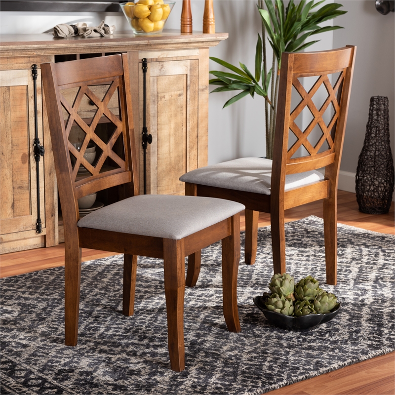 Baxton Studio Verner Grey Fabric Walnut Finished Wood 2-Piece Dining Chair Set