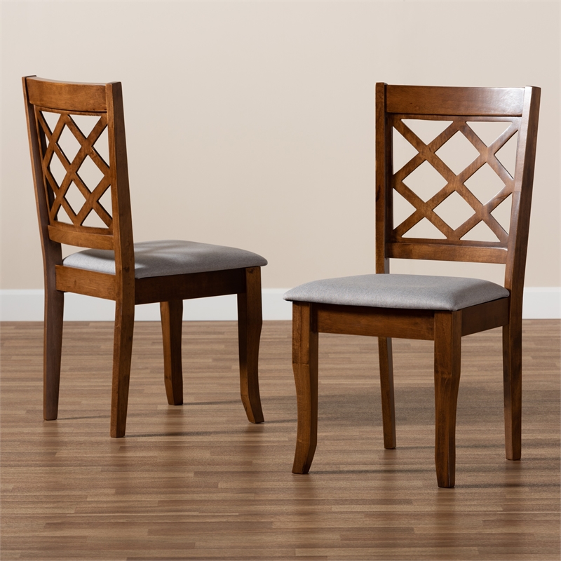 Baxton Studio Verner Grey Fabric Walnut Finished Wood 2-Piece Dining Chair Set