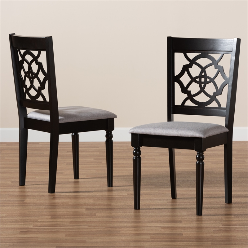 Baxton Studio Renaud Grey and Brown Finished Wood 2-Piece Dining Chair Set