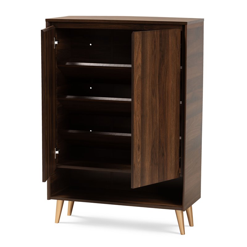 Baxton Studio Landen Brown and Gold  Wood 2-Door Entryway Shoe storage Cabinet