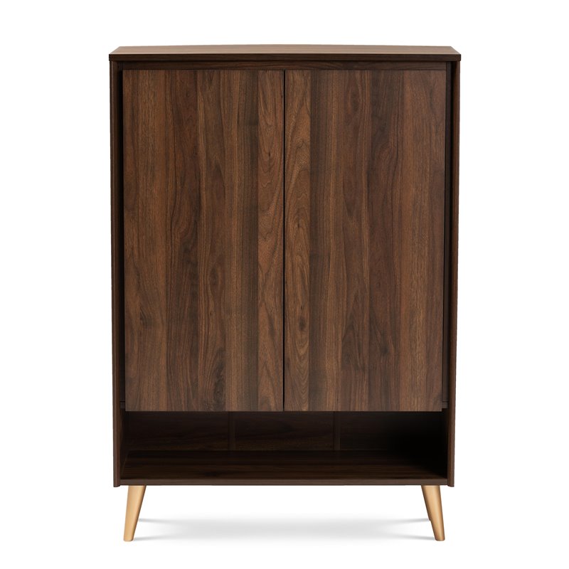 Baxton Studio Landen Brown and Gold  Wood 2-Door Entryway Shoe storage Cabinet