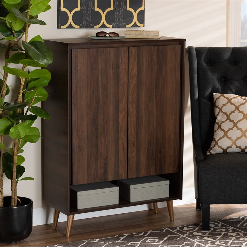 Baxton Studio Landen Brown and Gold  Wood 2-Door Entryway Shoe storage Cabinet