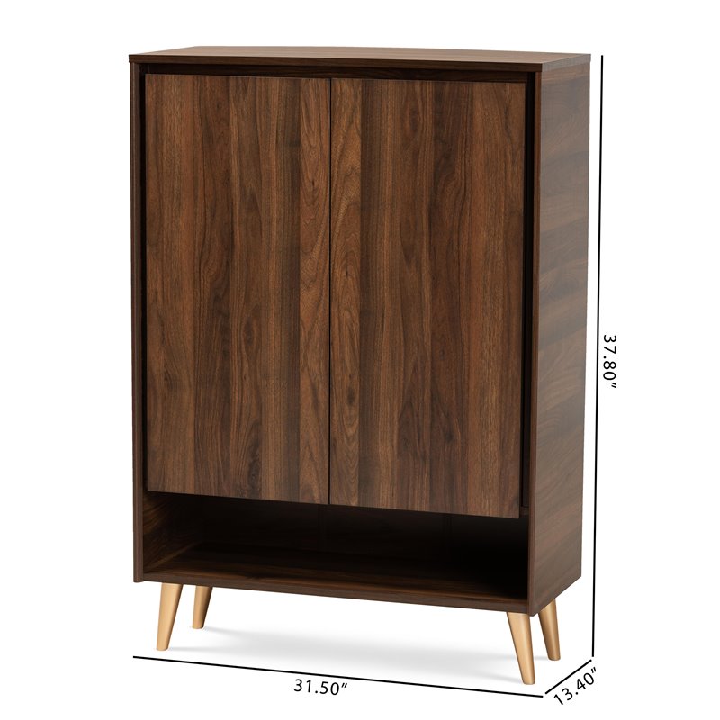 Baxton Studio Landen Brown and Gold  Wood 2-Door Entryway Shoe storage Cabinet