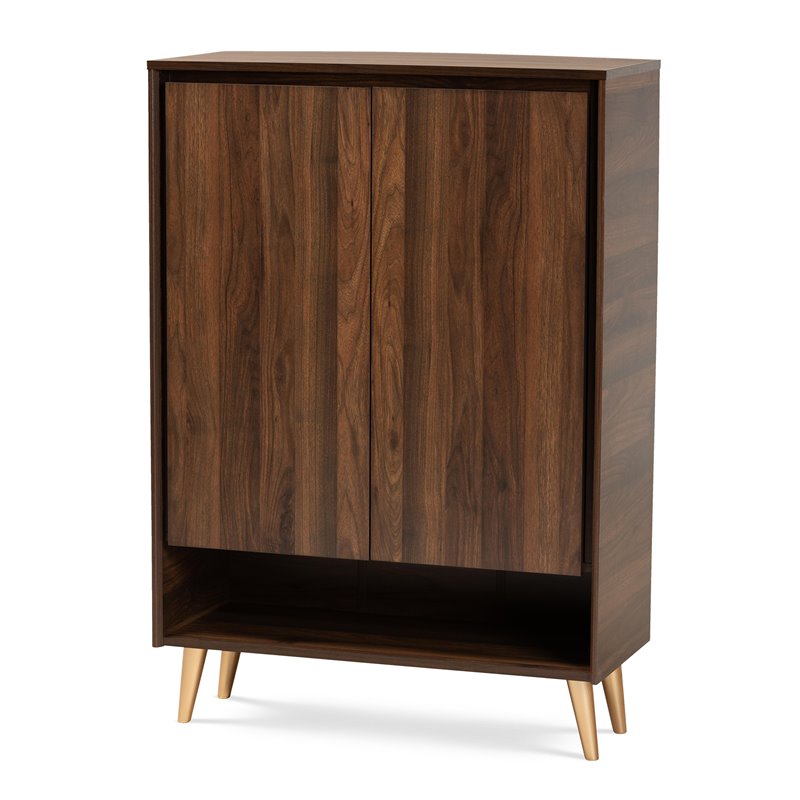 Baxton Studio Landen Brown and Gold  Wood 2-Door Entryway Shoe storage Cabinet