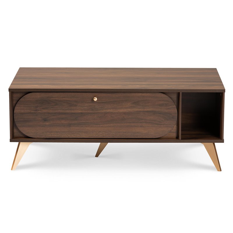 Baxton Studio Edel Walnut Brown and Gold Finished Wood Coffee Table