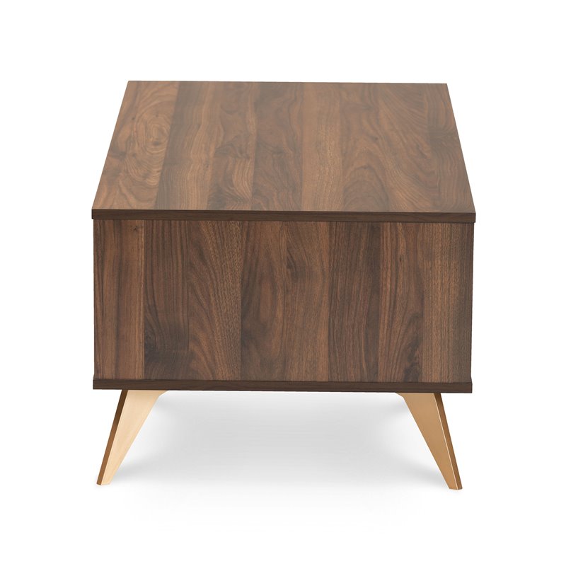 Baxton Studio Edel Walnut Brown and Gold Finished Wood Coffee Table