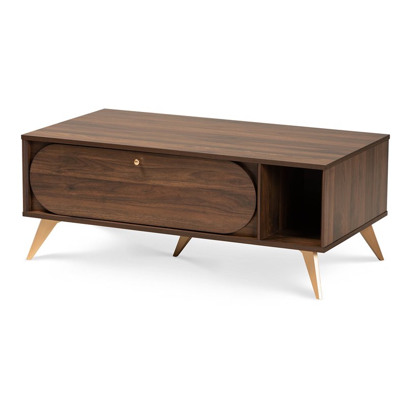 Baxton Studio Edel Walnut Brown and Gold Finished Wood Coffee Table