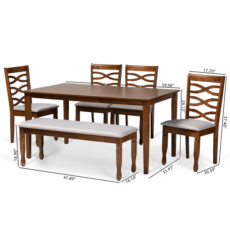 Baxton Studio Lanier Grey and Walnut Brown Finished Wood 6-Piece Dining Set