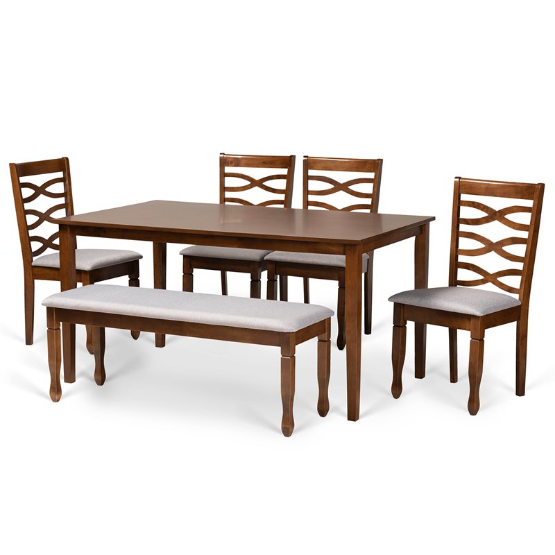 Baxton Studio Lanier Grey and Walnut Brown Finished Wood 6-Piece Dining Set