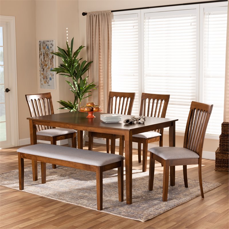 Baxton Studio Minette Grey and Walnut Brown Finished Wood 6-Piece Dining Set