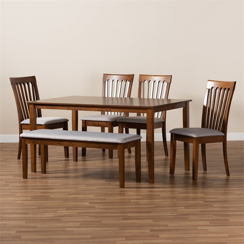 Baxton Studio Minette Grey and Walnut Brown Finished Wood 6-Piece Dining Set