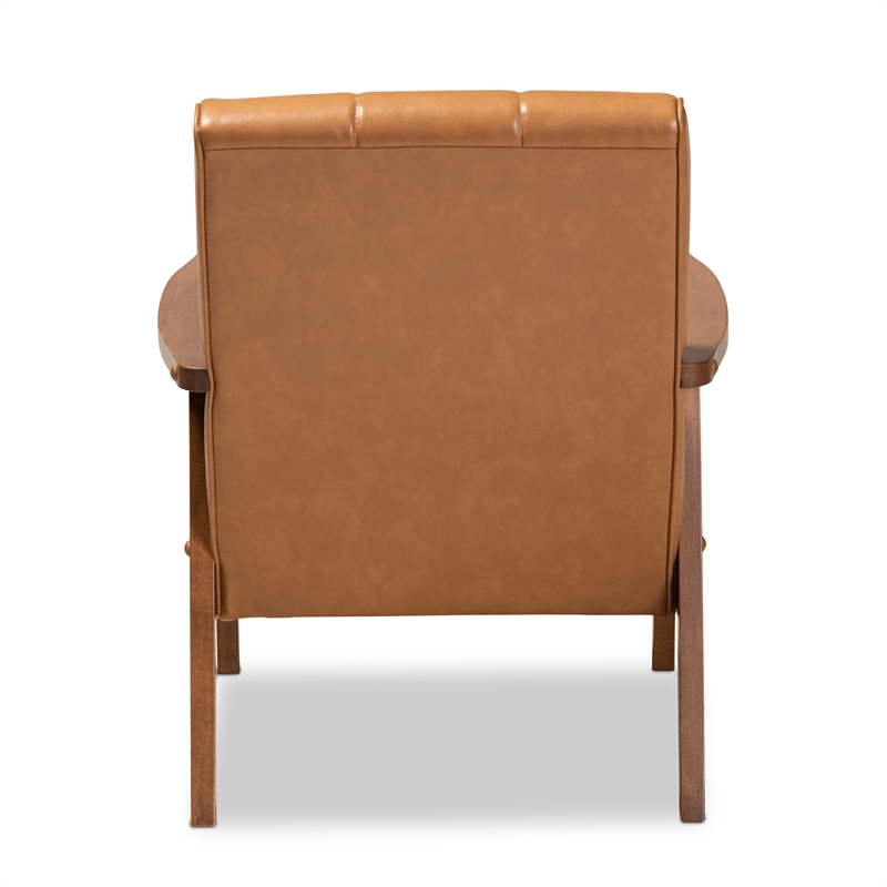 Baxton Studio Tan Faux Leather Upholstered and Brown finished Wood Lounge Chair