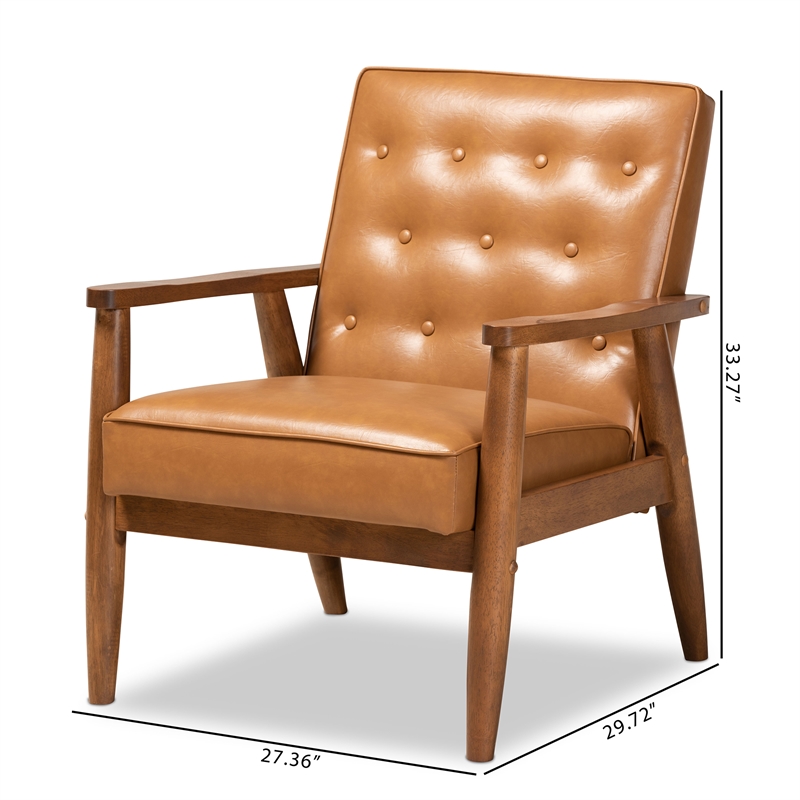 Baxton Studio Tan Faux Leather Upholstered and Walnut Finished Wood Lounge Chair