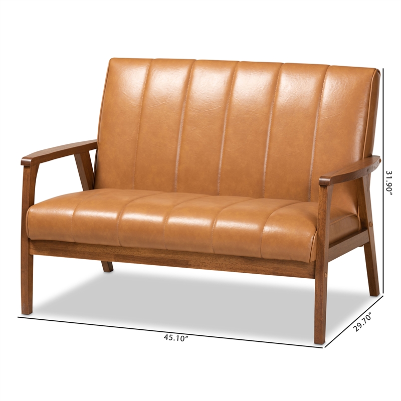 Baxton Studio Leather Upholstered and Brown finished Wood Loveseat