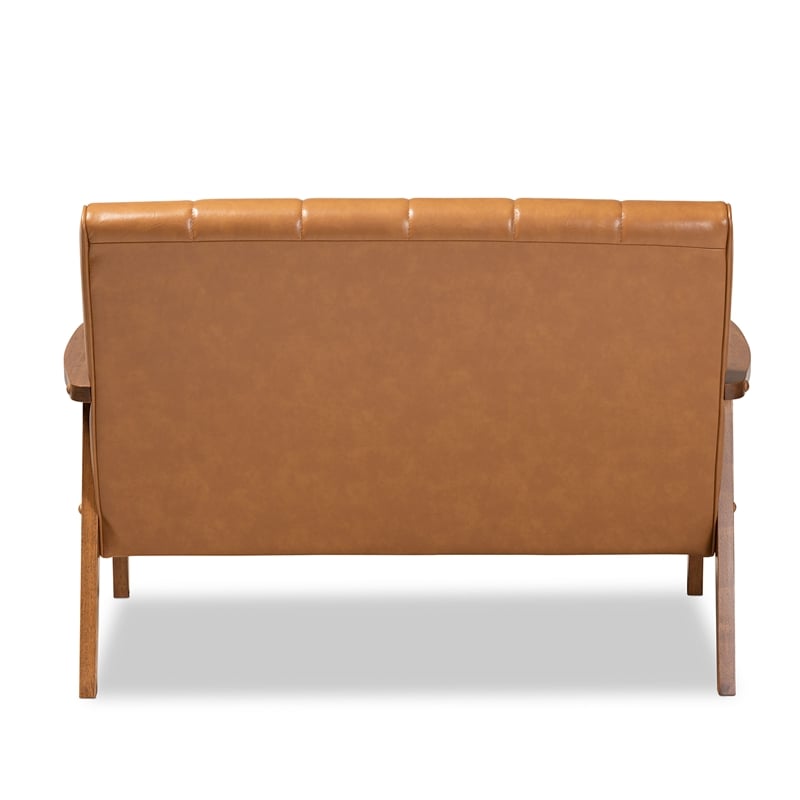 Baxton Studio Leather Upholstered and Brown finished Wood Loveseat