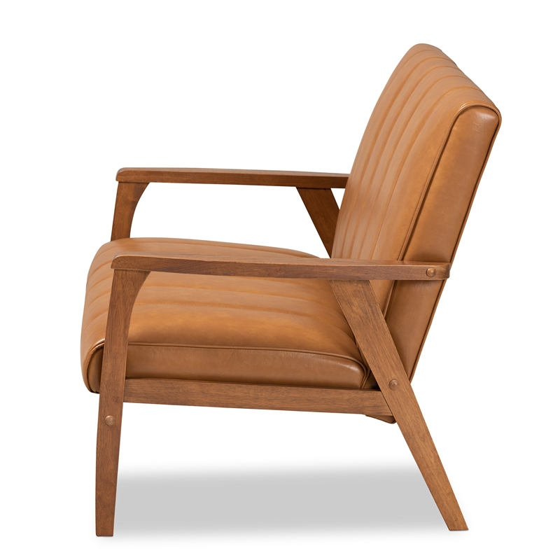 Baxton Studio Leather Upholstered and Brown finished Wood Loveseat
