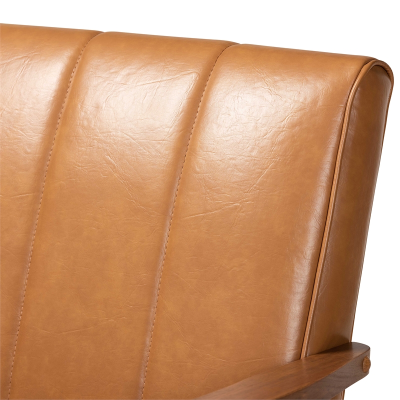 Baxton Studio Leather Upholstered and Brown finished Wood Loveseat