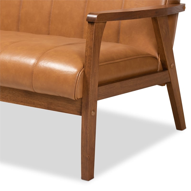 Baxton Studio Leather Upholstered and Brown finished Wood Loveseat