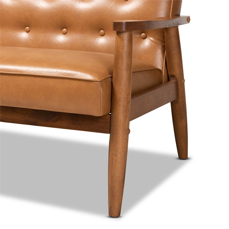 Baxton Studio Leather Upholstered and Walnut Brown Finished Wood Loveseat