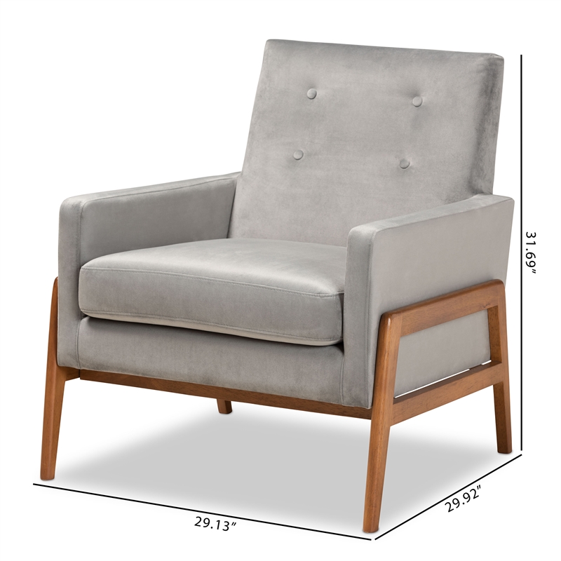 Baxton Studio Perris Velvet Fabric Upholstered and Brown Finished Wood Chair