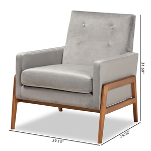 Baxton Studio Perris Velvet Fabric Upholstered and Brown Finished Wood Chair