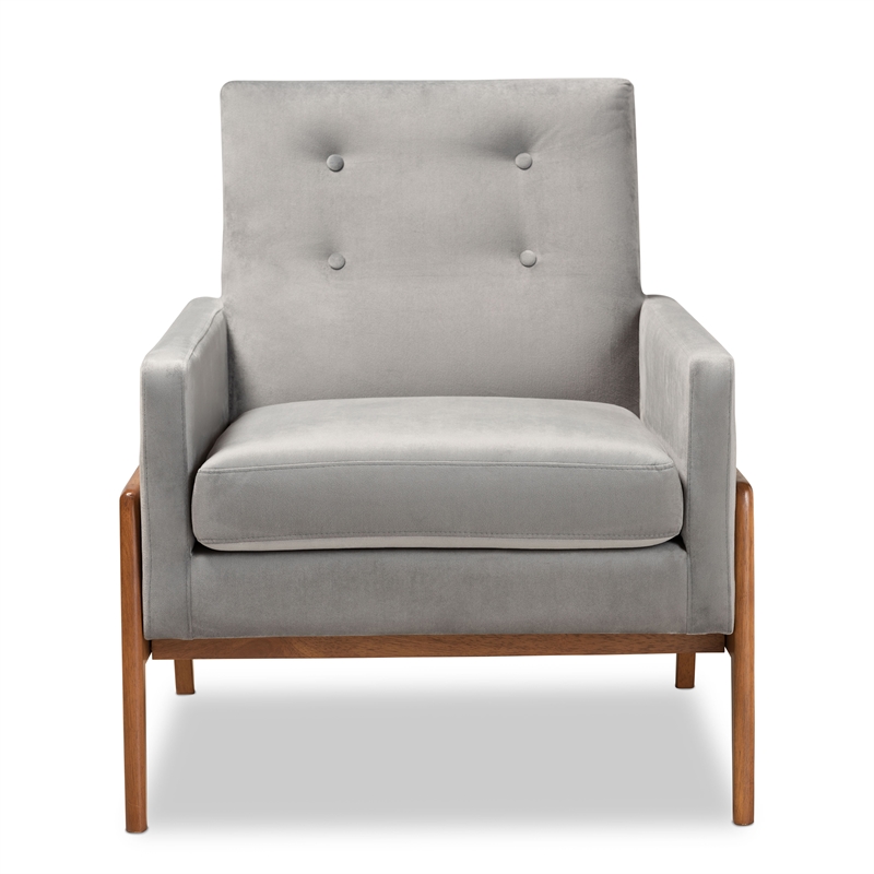 Baxton Studio Perris Velvet Fabric Upholstered and Brown Finished Wood Chair