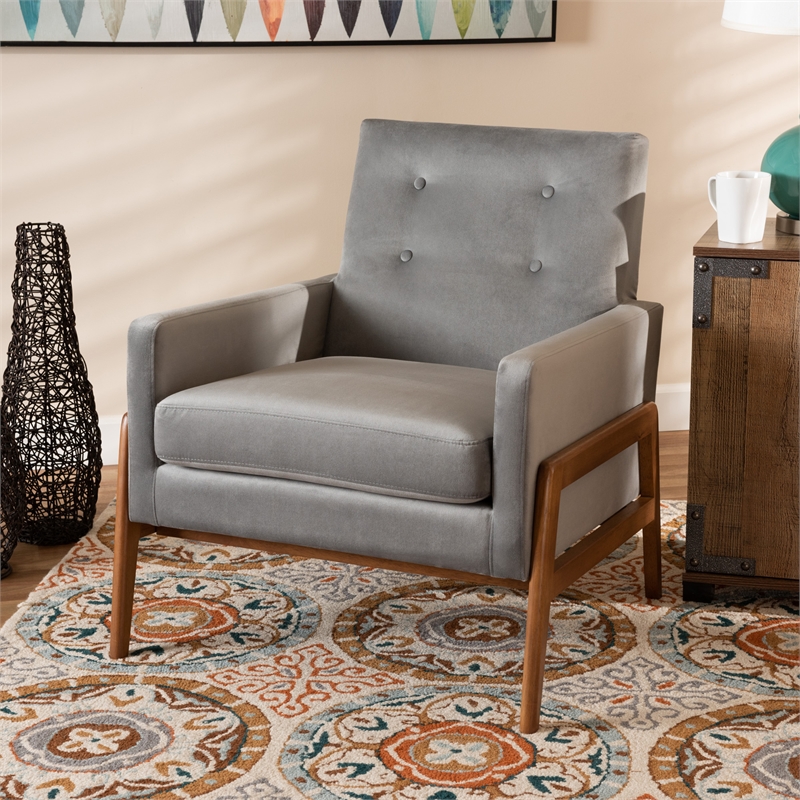Baxton Studio Perris Velvet Fabric Upholstered and Brown Finished Wood Chair