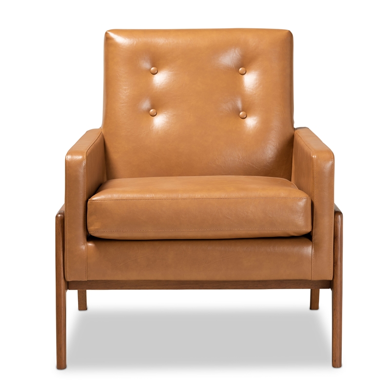 Baxton Studio Faux Leather Upholstered and Walnut Finished Wood Lounge Chair