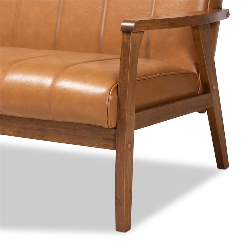 Baxton Studio Nikko Faux Leather Upholstered and Walnut Brown finished Wood Sofa