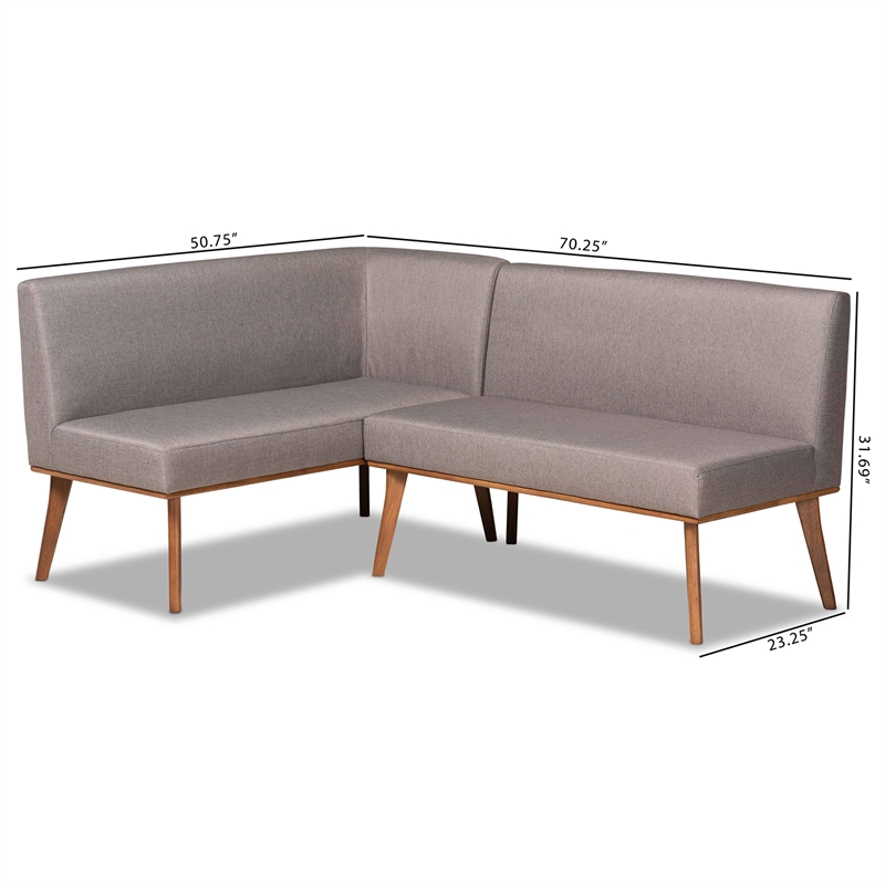 Baxton Studio Fabric Upholstered and Brown Finished Wood 2-Piece Sofa Bench