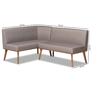 Baxton Studio Fabric Upholstered and Brown Finished Wood 2-Piece Sofa Bench