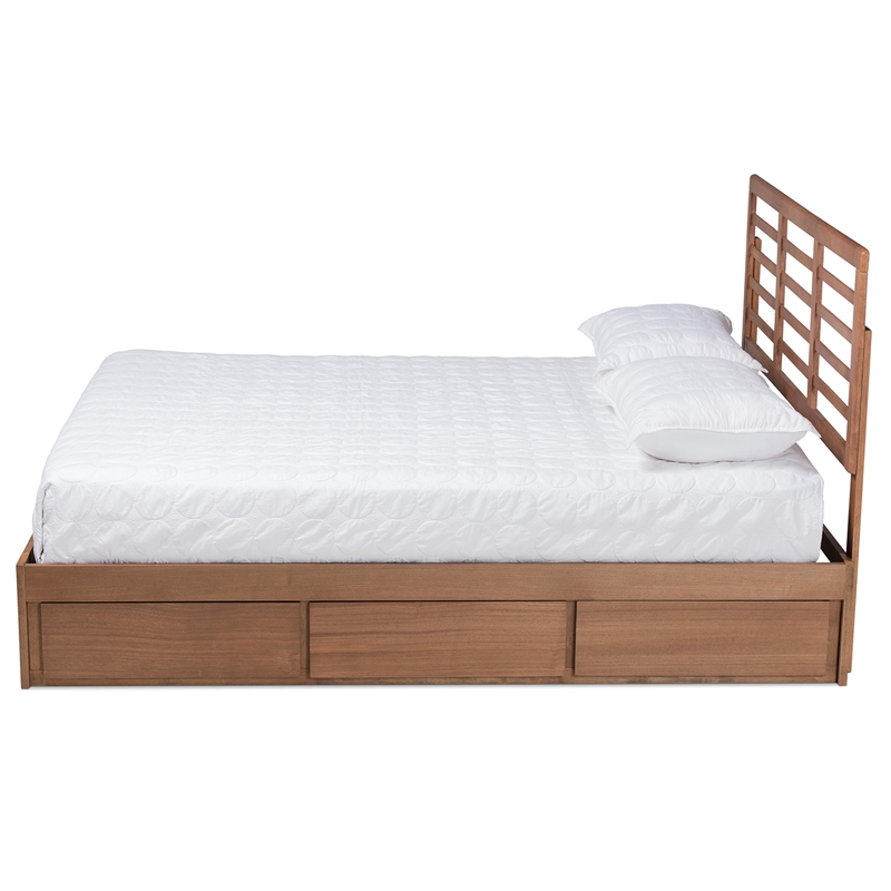 Baxton Studio Piera Ash Walnut Brown Finished Wood King Size 3-Drawer Bed
