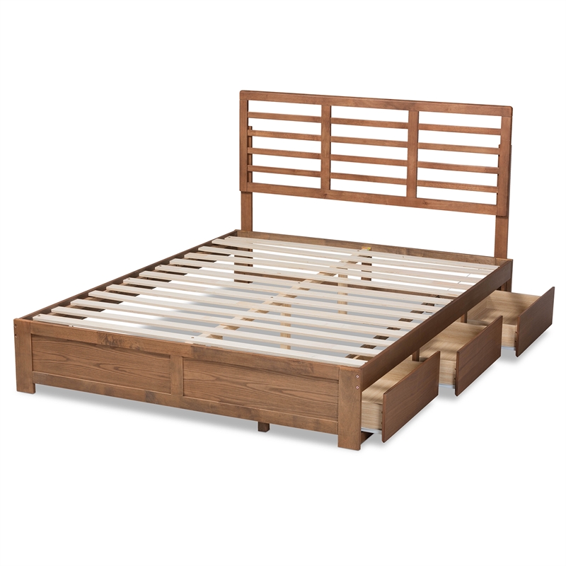 Baxton Studio Piera Ash Walnut Brown Finished Wood King Size 3-Drawer Bed